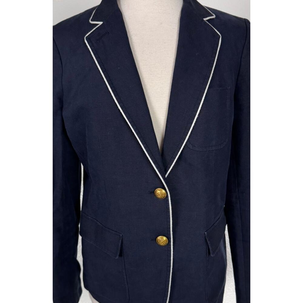 J. Crew Womens Size 10 Navy Blue 100% Linen 2 Button Jacket Blazer - Picture 9 of 10
